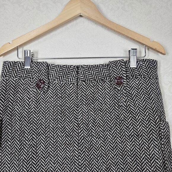 VTG Element Wool Blend Mini Skirt sz M Brown Herringbone Boho Ruffle Inset - Picture 8 of 16